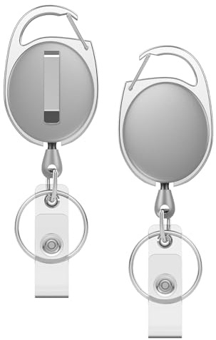 Uniclife 2-pack utdragbar nyckelring, utdragbar ID-rulle, robust ID-hållare-klämma för nycklar ID-kort, nyckelkedjeförlängare karbinhake-bältesklämma nyckelring, ljusgrå