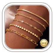 Diamday 5 st guldarmband damsmycken 14K guldpläterat armband set stapling armband guld justerbara stack lager kedja armband set för kvinnor flickor smycken presenter