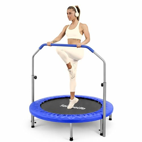 SereneLife Foldable Trampoline for Adults and Kids 91/102cm, Indoor Outdoor Mini Fitness Rebounder with Foam Handle, Compact Exercise Equipment for Home and Garden Workouts