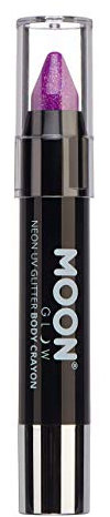 Moon Glow Barra de pintura facial/crayón corporal con purpurina UV de neón, maquillaje para rostro y cuerpo - Brilla intensamente bajo iluminación UV Púrpura 3.5g