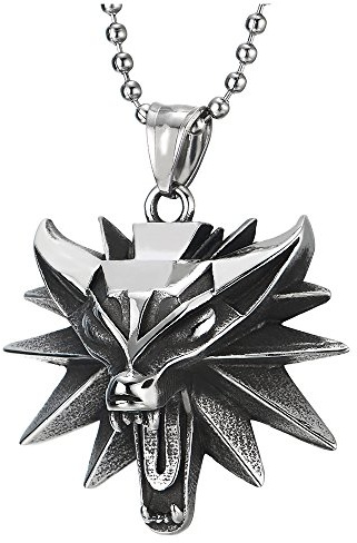 COOLSTEELANDBEYOND Vintage Rugido Zorro Cabeza Collar con Colgante de Hombre Mujer, Acero Inoxidable, Bola Cadena 75CM, Punk Rock