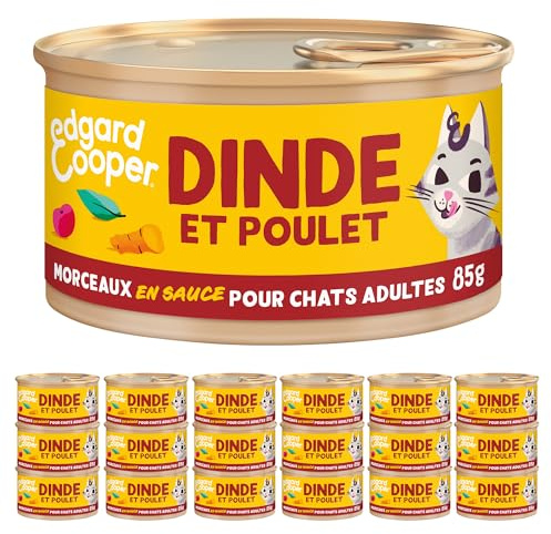 Edgard & Cooper Poulet Dinde18 x 85 g Aliment humide sans céréales, pâte riche en protéines, sans sucres ajoutés