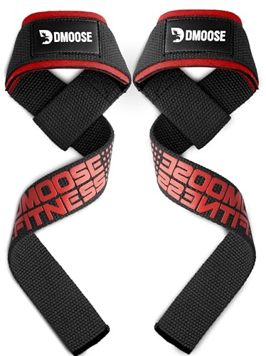 DMoose Fitness Correas de levantamiento – Correas de muñeca acolchadas de neopreno de 4 mm para levantamiento de pesas y levantamiento de potencia – Correa de elevación de algodón con agarre de