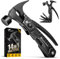 Zune Lotoo Multitool Camping Hammer, 14 in 1 Tragbares Multitool Werkzeug aus Edelstahl, Survival Multiwerkzeug mit Hammer Messer Zange Säge, Geschenke für Männer Papa Weihnachten Geburtstag(Schwarz)