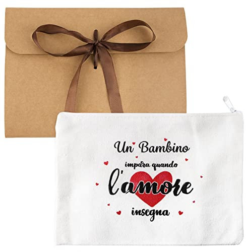 Italienisch Lehrertag Geschenk mit Reißverschluss 20x14cm Lehrer Dankeschön Geschenk für Kindergarten Vorschule Lehrer Tasche Kindertagesstätte Lehrer Federmäppchen Kindergartenlehrer (Weiß)