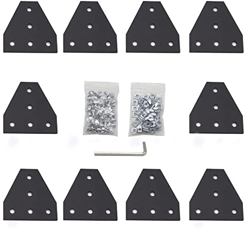 10 Pieces T-Shaped Corner Bracket Connecting Plate with 50pcs M5 T Nuts + 50pcs M5 Screws + 1 Piece Wrench for Standard Aluminum Extrusion Profile with 6mm Slot 2020