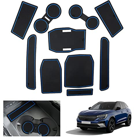 GAFAT Compatible con Renault Austral/Espace 6 Vi 2025 2026-2023 Alfombrillas Antideslizantes, Austral Esprit Alpine E-Tech Hybrid Alfombrillas de Goma para Consola Central, Costura de Puerta (Azul)