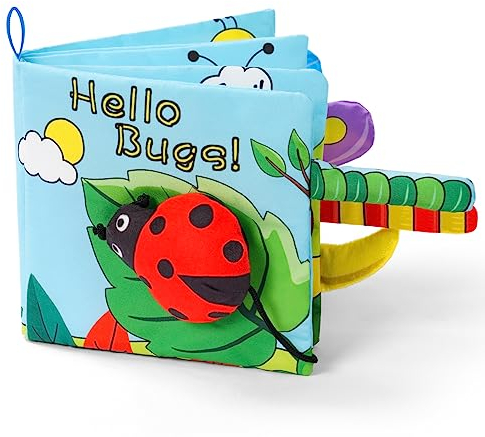 Vicloon Stoffbuch für Babys,Bilderbuch aus Stoff mit Waldtiere,frühe Entwicklung Baby Tuch Bücher,Wahrnehmungs-Lernspielzeug,Geschenke für Babys-KäferStil