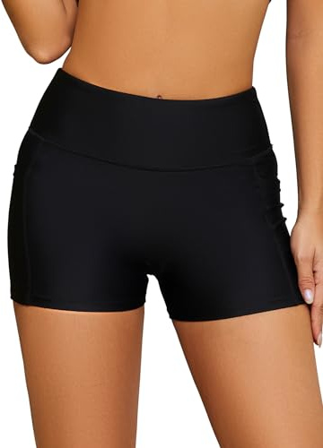 SHEKINI Pantaloncini da Bagno Donna Nuoto Vita Alta Costumi Bikini Shorts Rapida UPF 50+ con Tasche