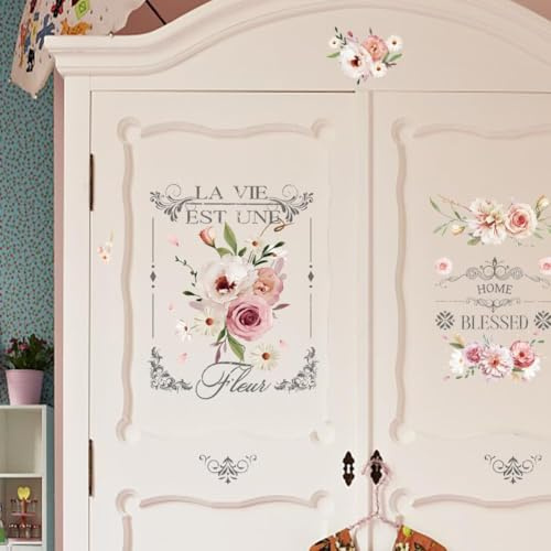 PLIGREAT 3 Fogli Strofinare Su Trasferimenti Per Artigianato E Mobili Adesivo Acquerello Fiore Decalcomania per FAI DA TE Legno Armadio Cassetto Porta Armadio Tavolo Sedia Decorazione