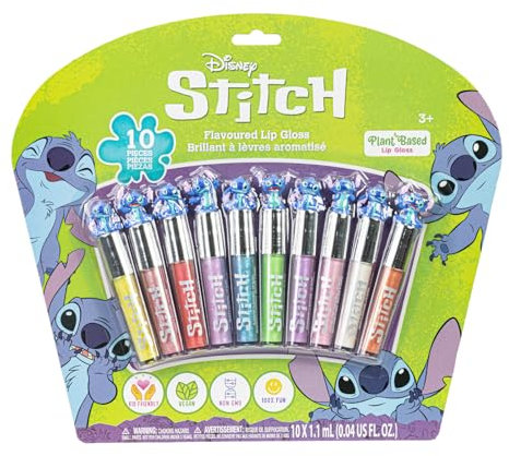 Stitch 10 Piece Plant Based Lip Gloss, Girls Party Favours, First Makeup Set for Girl, Perfect for Parties, Sleepovers and Birthday Gifts, Ages 3+, by Townley Girl