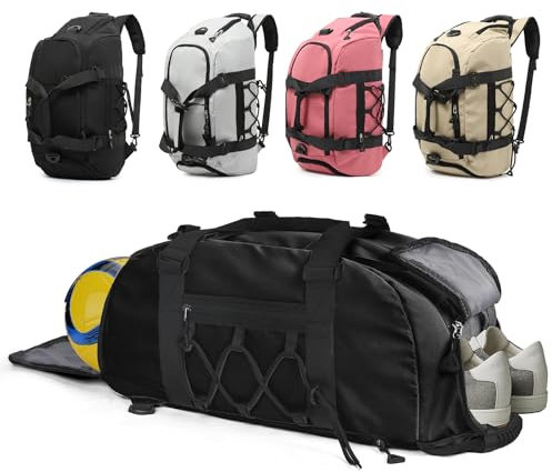 Outplea Sporttasche mit Schuhfach, Wasserdicht Sportrucksack Groß Herren Damen, Trainingstasche Travel Gym Duffle Bag Fitness Tasche, Schwarz