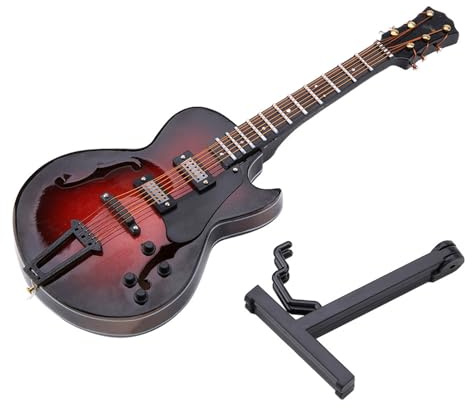 Miniatyrgitarr, Minigitarrdekor Klassiska miniatyrgitarrer Samlarföremål Miniatyrmusikinstrument Replika med stativ och fodral Basträ Minigitarrprydnad Julklapp (14 cm modell)