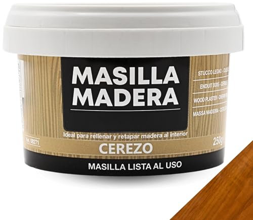 TECHZOCO Masilla Madera Cerezo, Ideal para rellenar y y reparar madera al interior, Masilla lista al uso, Rellenadora de agujeros, Color Cerezo, Contiene 250 gramos