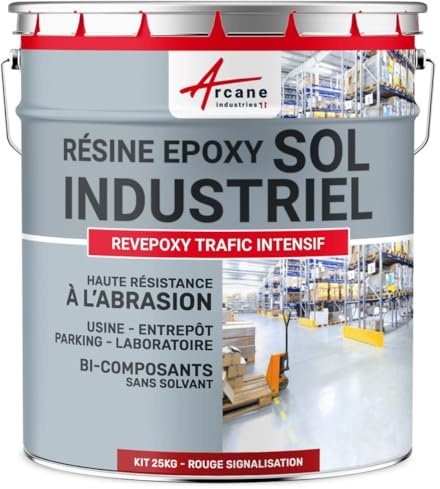 ARCANE INDUSTRIES Vernice epossidica per pavimenti industriali - REVEPOXY TRAFFICO INTENSO - 25 kg (fino a 50 m² in 2 strati) Rosso segnaletico - RAL 3020