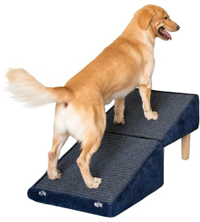 3-in-1 Dog Ramp 18.9×17.7×18.9 with Storage – Pet Stairs for Senior & Injured Dogs & Cats, Hidden Storage Footstool, Ottoman Anti-Slip, Supports 220 lbs for Beds & Sofas (Blue-pro)