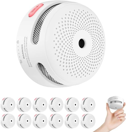 X-Sense - Mini detector de humo con 10 años de autonomía, detector de humo conforme a la norma en 14604, detector de incendios con sensor fotoeléctrico, XS01, lote de 12