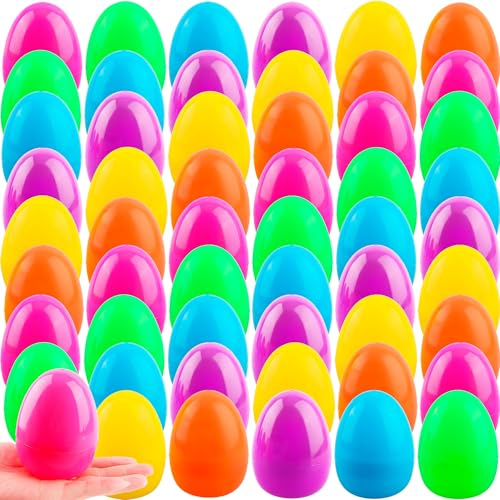 Haconba 48 Pack 4 Inch Fillable Easter Eggs Reusable Flat Bottom Large Plastic Eggs for Easter Party Supplies Egg Hunt Game Basket Fillers Classroom Rewards​, 6 Colors