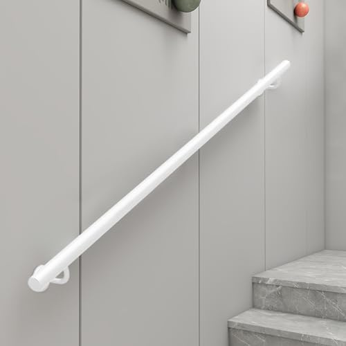 Barandillas industriales para escaleras 1m 1.5m 2m 2.5m 3m pasamanos de metal blanco para interiores exteriores kit de barras de seguridad para montaje en pared(100cm)