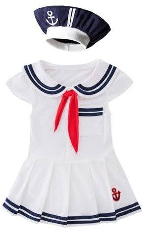 Lito Angels Robe de Marin Bébé Fille avec Chapeau, Blanc, 12-18 mois
