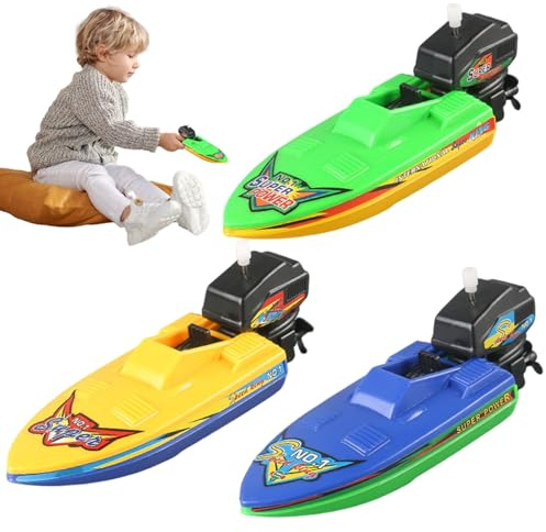 Kunststoff schwimmendes aufziehbares Motorboot-Badespielzeug 3-teilig, Spielzeugboot für Badewanne, Wasserspiel, sicheres, lustiges aufziehbares Badeboot für Kinder ab 3 Jahren