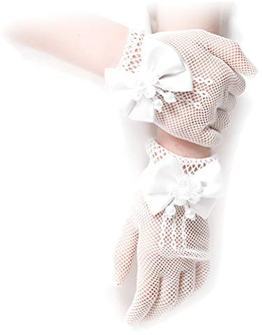LeJulyeekay Guantes de comunión de encaje para boda, desfile de princesa, flores y niñas, C-blanco, talla única