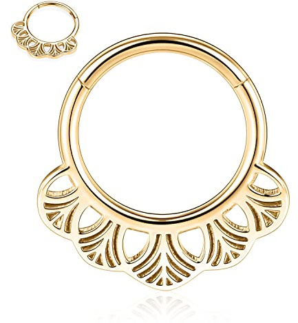AROWRO Bague de nez 16G pour septum - Clicker pour septum - Piercing pour cartilage - Daith, conch, hélix, tragus - Bijoux en acier chirurgical 316L avec oxyde de zirconium opale