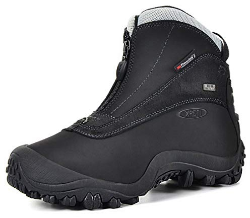 XPETI Men's SnowRider Mid Zipper Leather Waterproof Hiking Walking Boots Winter Snow Boots Black Size 10 UK