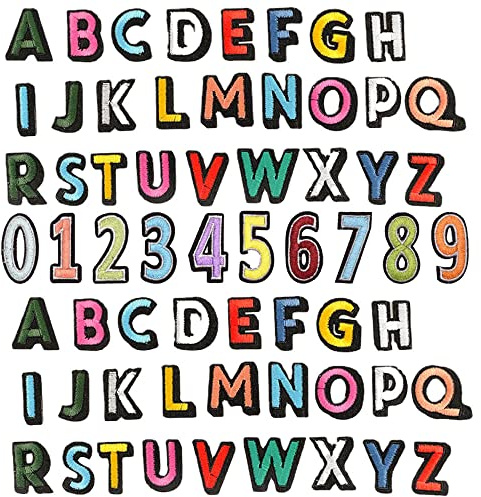 Pilikoll 62 Pcs Iron on Letters Iron on Numbers Patches Alphabet Applique A-Z, Numbers Embroidered Patch 0-9 Sew on Letters Numbers Patches Fabric Letter Numbers Embroidery Patch for Bags, Clothes