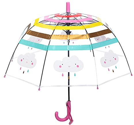 TITA-DONG Kinder-Regenschirm, Gewölbter Automatischer Transparenter Kuppel-Blasenschirm mit Niedlicher Cartoon-Regenbogenwolke, Transparenter Kinder-Regenschirm, Cartoon-niedlicher(Rosa)