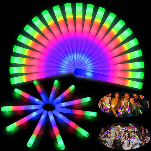 102 Palos de Espuma Luminosos LED, Barras Luminosas, Varillas de espuma LED que brillan a granel, suministros de fiesta que brillan en la oscuridad con 3 modos de parpadeo colorido