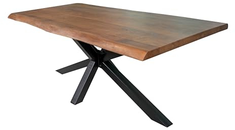 SAM Esstisch 220 x 100 cm Anny, Baumkantentisch nussbaumfarben, Akazienholz massiv, Spider-Gestell aus Metall Schwarz, Tischplattenstärke 50mm