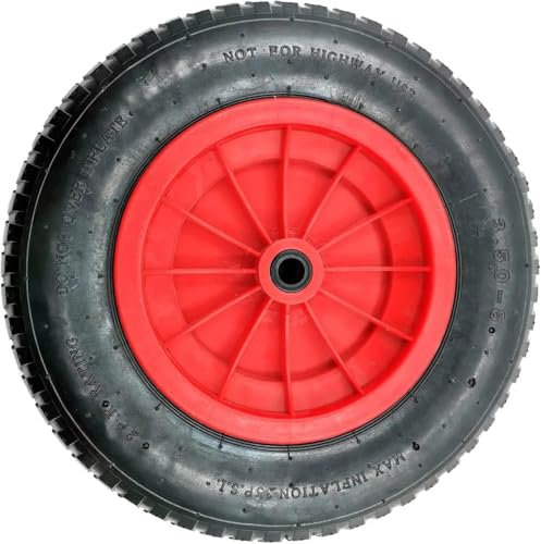 Easy Shopping® 14 Inch Wheelbarrow Wheel Pneumatic Inflatable Tyre 3.50-8 REPLACEMENT RED Tyre Rubber Wheel
