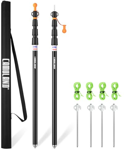 CAMULAND Tent Poles, Heavy Duty Tarp Poles Canopy Poles Aluminum Tent Poles with Non-Slip Cone Bottom, Adjustable Telescoping Tarp Poles