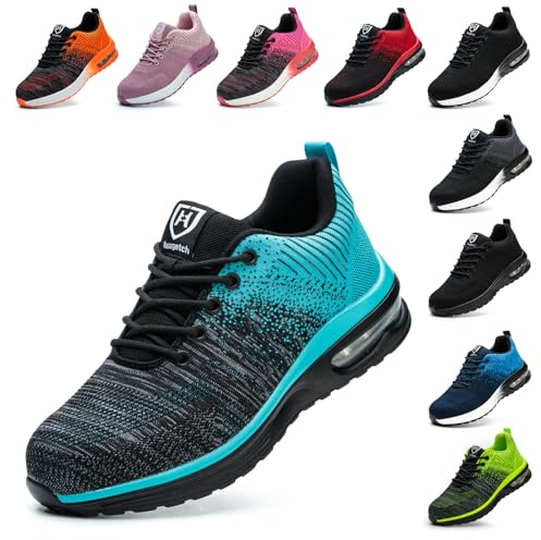 Baofular Safety Trainers Men Womens Steel Toe Trainers Lightweight Comfortable Safety Shoes Work Trainers Non Slip & Breathable Cyan 8 UK 42 EU 260