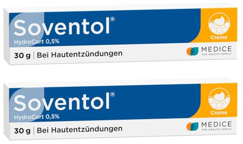 Soventol HydroCort 0,5% Creme 2x 30 g bei akuten Hautentzündungen wie Neurodermitis, Hautallergien & Ekzemen - lindert Juckreiz - entzündungshemmend