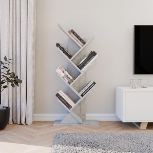 ComfortCove Estantería de árbol, Librería en Forma de árbol, Estante de Pie para Libros, Librería Vertical para salón, Oficina en Casa, 7 estantes, Gris