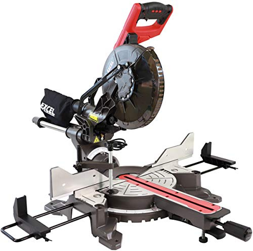 Excel 10 255mm Compound Sliding Mitre Saw Double Bevel 2000W/240V - Powerful Motor, 255mm Mitre Saw, Double Bevel Action, Sliding Compound Woodworking Chop Machine, 2000W Motor & Fitted Laser Light