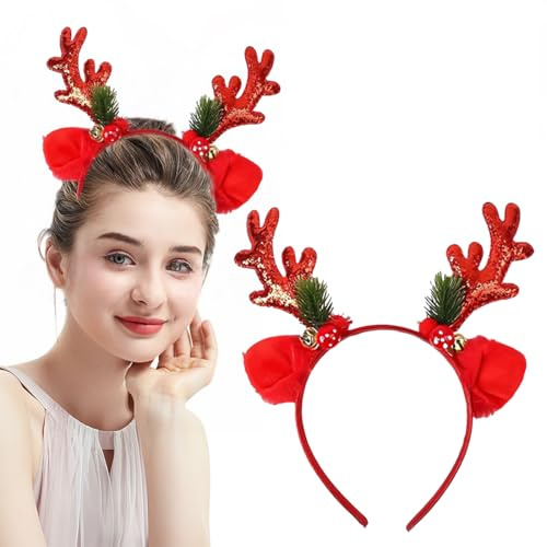 AFCJLTO Bandeaux de Noël Serre-tête, Paillettes en Forme de Bois de Renne Avec Oreilles, pour Adultes Enfants Décorations de Fête