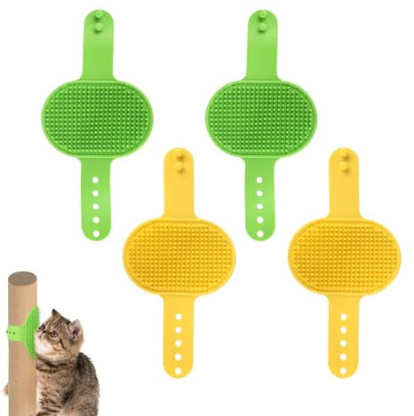 4stk Katzen Bürste, An Der Wand Montierte Katzenbürste Selbstpflege-Massagekämme für Haustierkatzen Gesichtskratzer Massagebürste für Katzen Mit Langem und Kurzem Fell (Grün, Gelb)