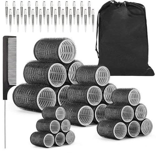 50 PCS Self Grip Hair Roller with Clips Big Hair Rollers with 4 Different Sizes of 60mm 48mm 36mm 25mm, Hair Curler Roller for DIY Long Medium Short Hair