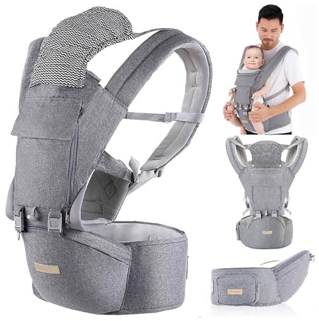 Ergonomic Baby Carrier for Newborns from Birth, Mesh Baby Belly Carrier Back Carrier Baby Carry Bag Suitable for 3-20 kg (Grey)