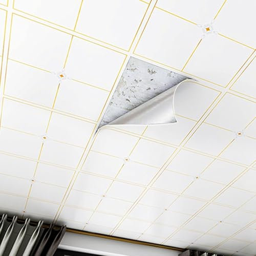 Deckenpaneele deckenplatten Selbstklebende Deckenfliesen Für Abgehängte Decken, Badezimmer Decke Wasserdicht, Leicht Zu Schneiden PVC Deckenverkleidung Kellergeschoss Heimbüro Dekoration(#2,5 Pack)