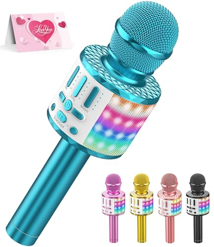 Wireless Microphone with Lights, Karaoke Bluetooth Microphone for Kids Adults, Portable Toy Karaoke Mic Speaker Machine, Home KTV Player Support Phone/Pad/TV for Party Singing, Boys Girls Best Gifts
