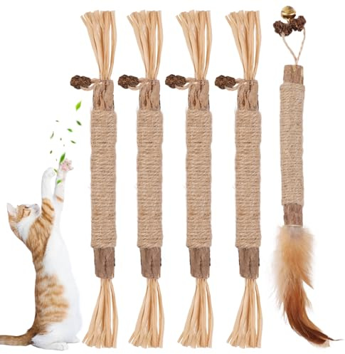 GeeRic Cat Silvervine Chew Sticks, 5pcs Natural Cat Teeth Cleaning Catnip Toys for Indoor Cats & Kittens,Suitable for Teething and Stress Relief