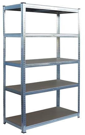 Relaxdays Kraftig lasthylla, 5 nivåer, HBT: 200 x 100 x 60 cm, upp till 875 kg, källare och garage, förvaringshylla, stål, silver
