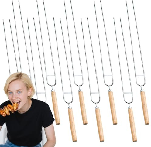 Générique Spiedini per Grigliare e spiedini di shish Kebab per Grigliare Barbecue, Confezione da 10 spiedini di Pollo a Doppia Punta, Lunghi Bastoncini da griglia riutilizzabili, Ideali per la