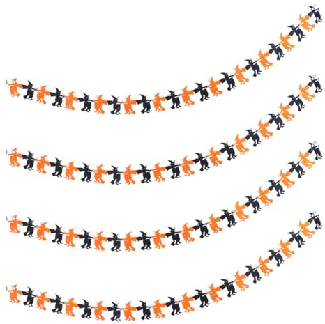 Mikikit 4 Stück Hexen Wimpelkette Lang Papier Girlande mit Kordel Hängende Halloween Partydeko für Kinderzimmer und Feier