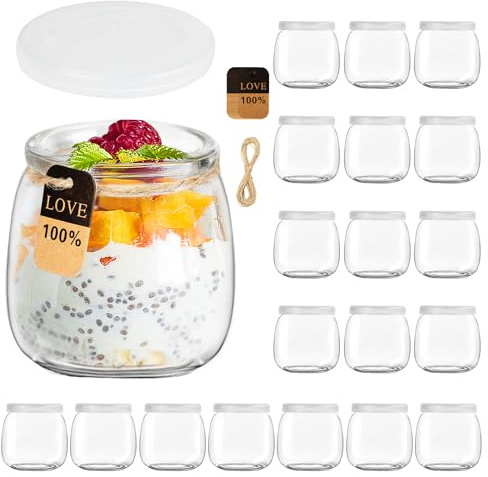 TOSUTO Tarros de Yogur Transparentes con Tapa de 200 ml (Pack de 20) - Tarros de yogur con tapa, para pudding-yogur, tarros de cristal para conservas de tulipanes, mermeladas, jaleas, miel, postres