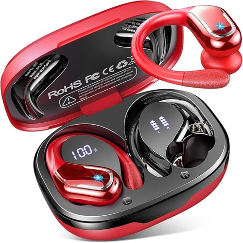 Cuffie Bluetooth Sport, 75 Ore Auricolari Bluetooth 5.4 con 4 ENC Mics, Stereo Cuffie Wireless Antirumore, IP7 Impermeabili Cuffiette Bluetooth con Display LED, Cuffie Senza Filo per Palestra/Running